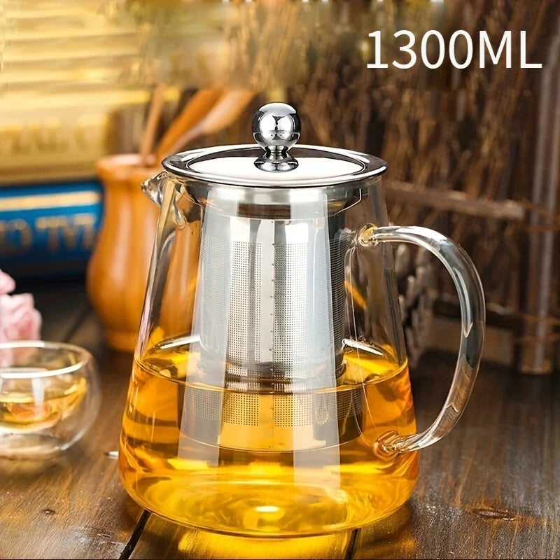 1 pieza de tetera de vidrio engrosado, 18.6oz/25.3oz/32oz/44oz, diseño floral resistente al calor, con filtro de acero inoxidable, apto para lavavajillas, perfecto para la elaboración de té en casa.