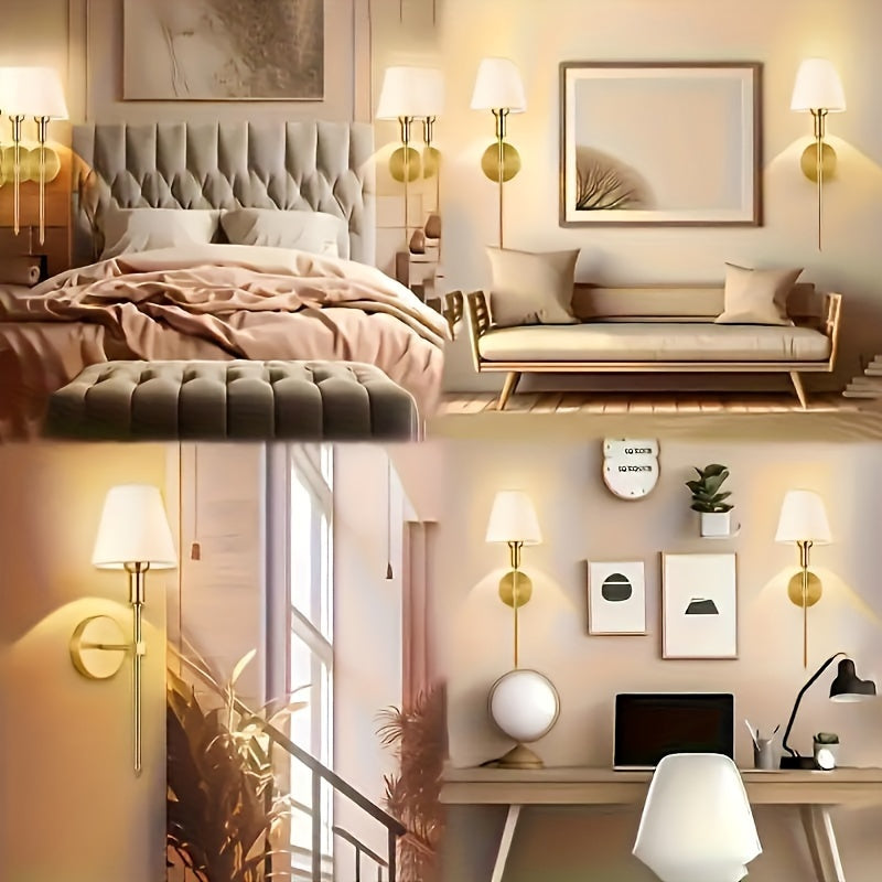 2pcs 2pcs lámpara de pared industrial retro con pantalla de tela blanca, simple y moderna compatible con bombillas E26/E27, adecuada para iluminación comercial en dormitorios, salas de estudio, salas de estar, comedores, cafeterías, etc. (bombilla no inc