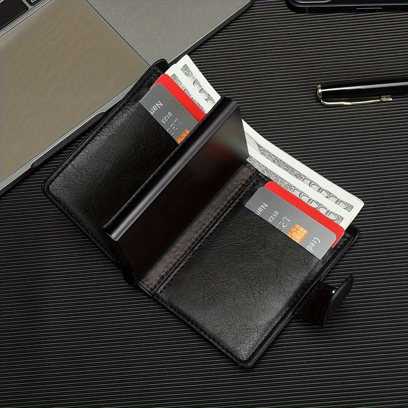 Cartera de Cuero PU Negra para Hombre CarrKen - Estilo Elegante de Negocios con Cierre Seguro a Presión, Gran Capacidad y Múltiples Ranuras para Tarjetas - Regalo Ideal para el Profesional Moderno