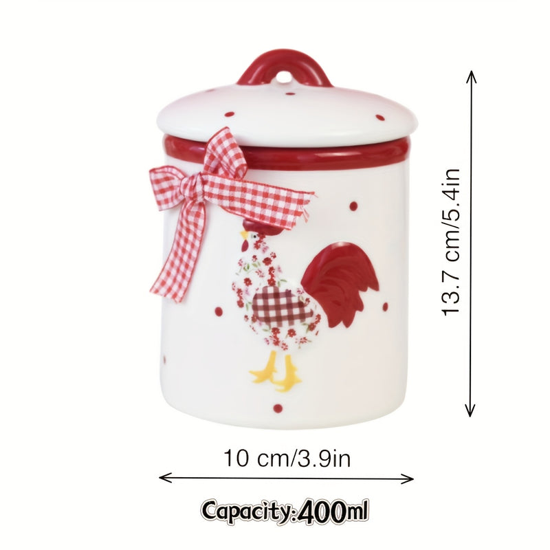 Tarro de Cerámica con Diseño de Pollo Floral Rojo Encantador - Apto para Microondas, Contenedor Sellado con Tapa Abatible para Organización y Decoración de Cocina
