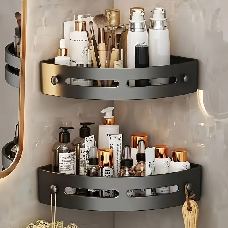2 piezas de estante triangular de pared moderno sin perforaciones --- Material ABS duradero, estante de almacenamiento para baño y aseo, lavabo sin perforaciones para el hogar, inodoro, baño, estante de esquina de almacenamiento de cocina