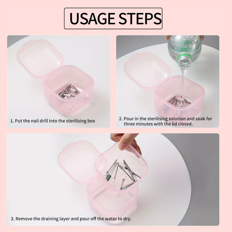 Caja esterilizadora de brocas para uñas de doble capa - Estuche de limpieza portátil y reforzado para uso en salón, sin necesidad de energía eléctrica, sin aroma, ideal para esterilización y organización de herramientas de manicura, estuche esterilizador