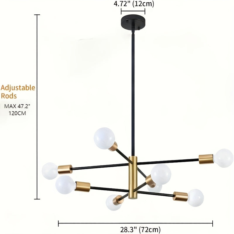 1 pza. de 8 cabezales o 6 cabezales, lámpara de araña de metal estilo loft, retro, hierro artístico, redonda, tipo satélite, para bares, restaurantes, salas, villas, luces de ingeniería, cabezal para lámpara E26-E27 sin foco
