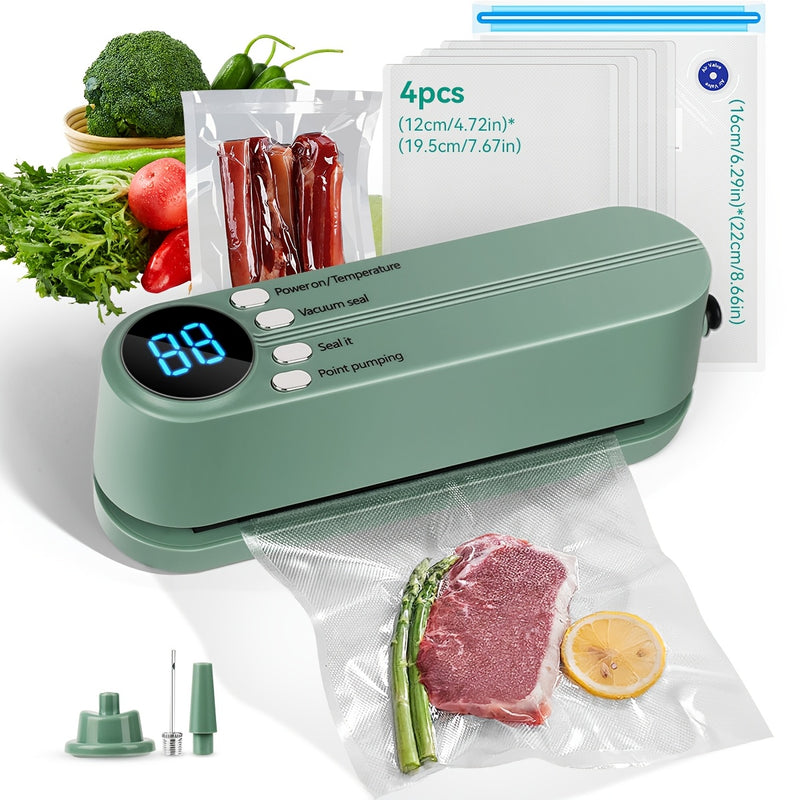 HOTU 1PC 1200mAh Sellador de Alimentos Portátil, Sistema Automático de Sellado de Snacks Multifunción, Succión e Inflado Externos, Sellador al Vacío USB Recargable para Cocina y Picnics al Aire Libre, Batería de 36V