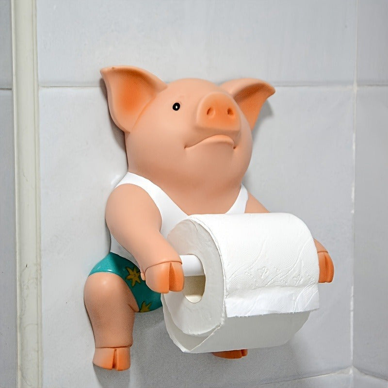 1pc Lindo soporte de papel higiénico de cerdo, dispensador de rollo de papel de resina, montaje en pared autoadhesivo, para baño