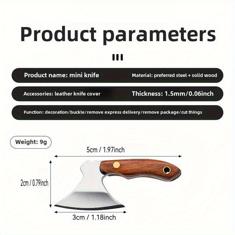 1pc Llavero de Cuchillo Pequeño con Funda de Cuero Sintético - Herramienta de Cepilladora Manual Metálica, Sin Necesidad de Energía - Compacto y Portátil para Supervivencia al Aire Libre, Camping, Senderismo - Regalo Ideal para Hombres, Novio, Sobrevivie