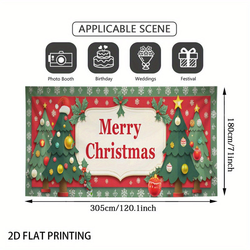 2D Banner de Puerta, 1 Pieza, Banner de Puerta Navideño Festivo - Diseño de Alce Rojo y Verde con Copos de Nieve, Texto "Feliz Navidad", Poliéster, Ideal para Decoraciones Navideñas, Jardín al Aire Libre y Fondos de Fiestas, Decoraciones Navideñas