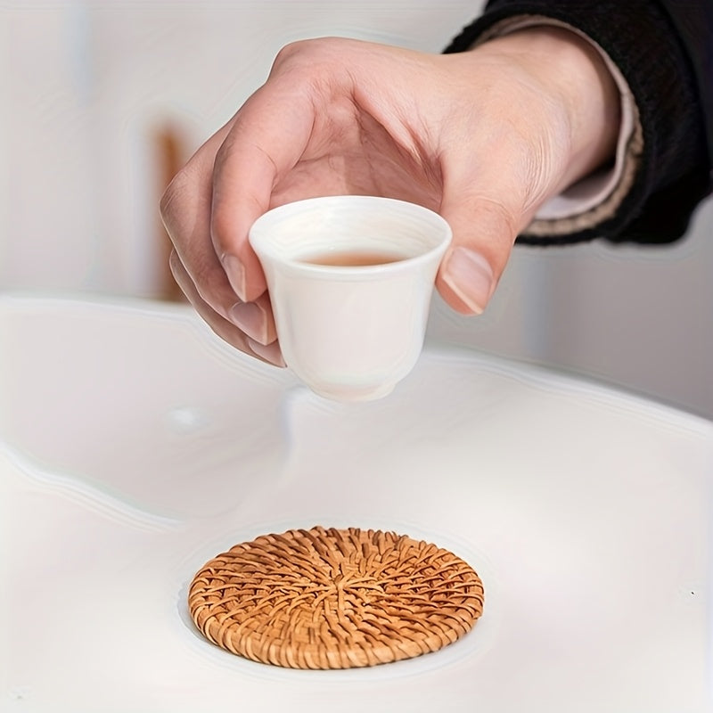 Posavasos de Ratán, Juego de Té, Soporte para Ollas de Enredadera Hecho a Mano, Tapete de Bambú - Resistente al Calor para Tazas y Vajilla