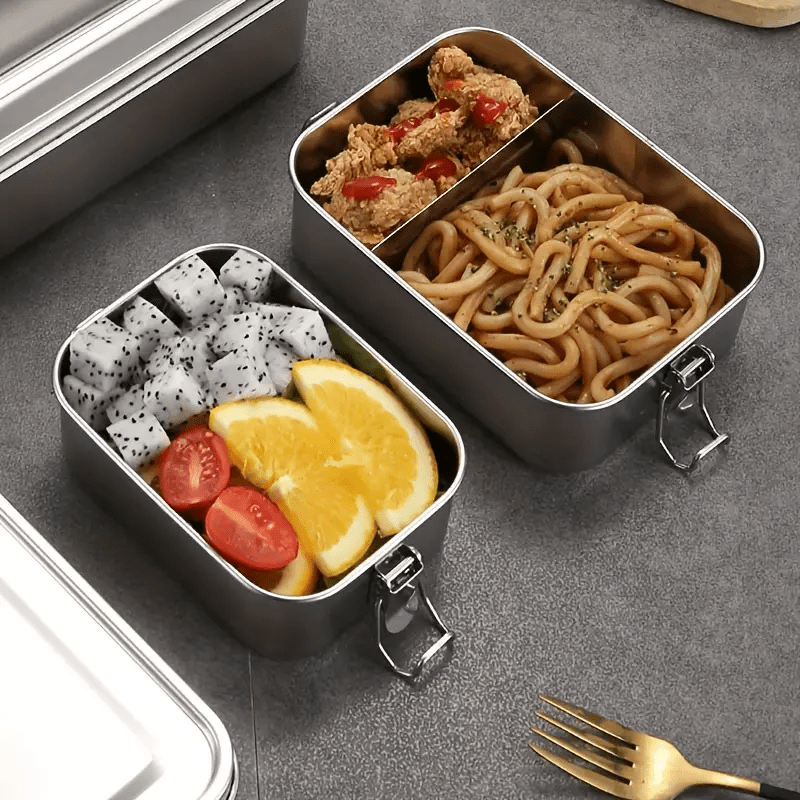 Caja de almuerzo cuadrada de acero inoxidable 304, gran capacidad, capa única, con hebilla, compartimentada, caja de bento, estudiante, cuadrada, al aire libre, estilo americano, frescura Bo, regreso a la escuela
