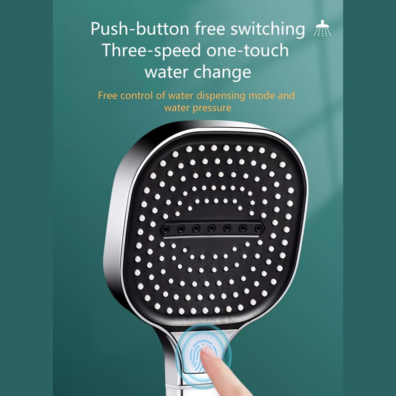 Cabezal de ducha de pulverización de agua de alta presión con 3 modos (lluvia, niebla, espuma) y ajuste de botones de pulverización - Panel ancho de 5,3" (135mm), plateado/negro/gris profundo, boquilla anti-entupimiento, diseño ahorrador de agua para bañ