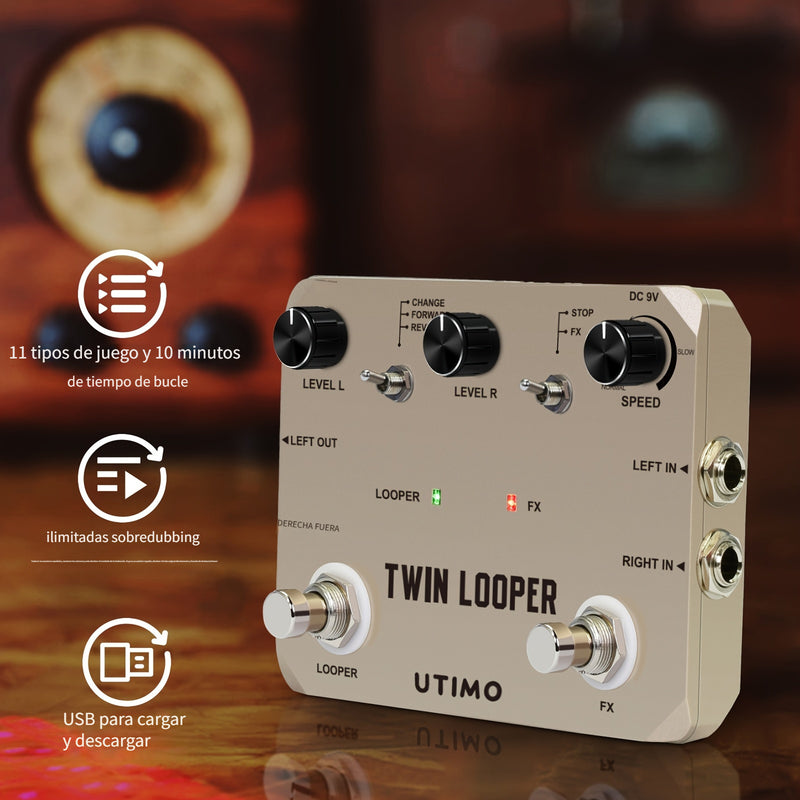 Pedal de Efectos para Guitarra Eléctrica Twin Looper con 11 Estilos y Grabación de hasta 10 Minutos