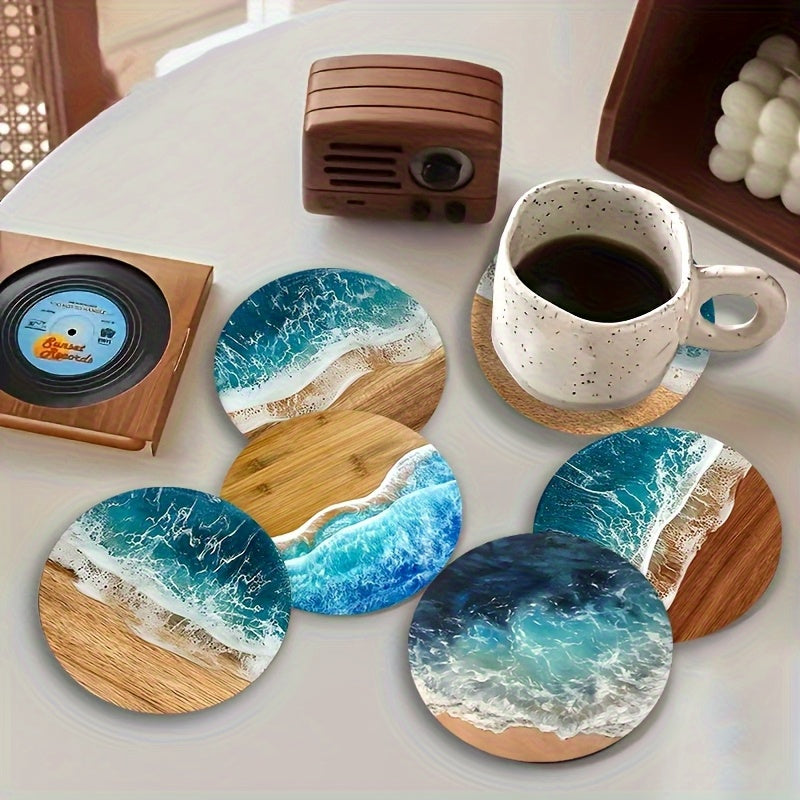6 Posavasos de Playa Oceánica, Resistentes al Calor y Aislantes, Ideales para Cafés, Oficinas, Cocinas, Restaurantes, Regalo Perfecto para Cumpleaños o Navidad, Ideal para Acción de Gracias