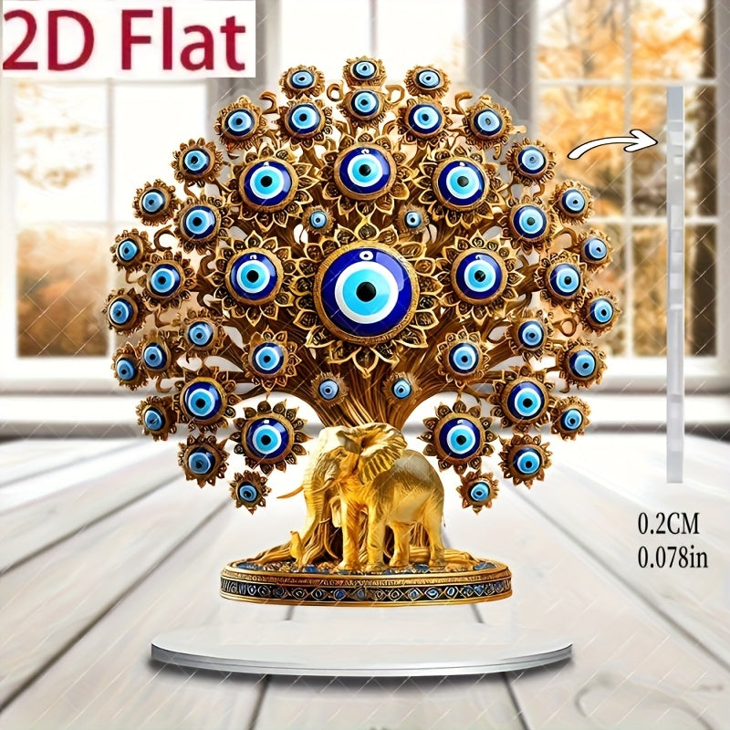 Decoración de Escritorio Estilo Bohemio en Acrílico con Ojo Turco Plano 2D - Símbolo Protector Religioso con Diseño Intrincado Azul y Dorado, Decoración para Hogar Oficina Jardín Interior/Exterior, Sin Necesidad de Batería, Adorno para Dormitorio Bohemio