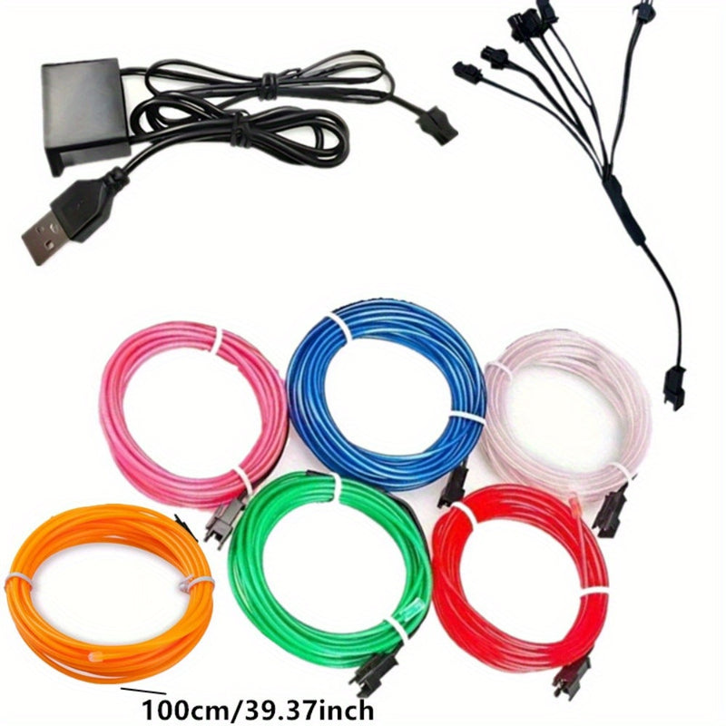 8 piezas de juego combinado EL Luminous Wire, 1 metro de largo EL luz fría de alambre fluorescente, luz decorativa de ambiente DIY, luces de escena de baile fluorescente
