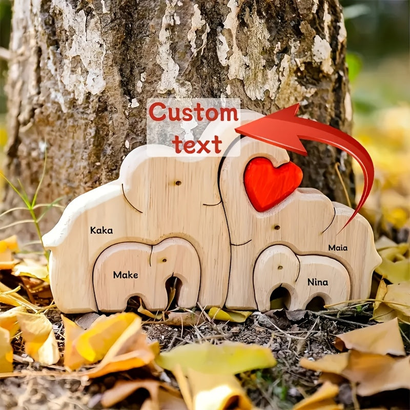 Rompecabezas de familia de elefante de madera personalizado - Texto personalizado, ideal para bodas, Navidad, Día de San Valentín - Regalo perfecto para decorar la mesa para padres y parejas, decoración de elefante