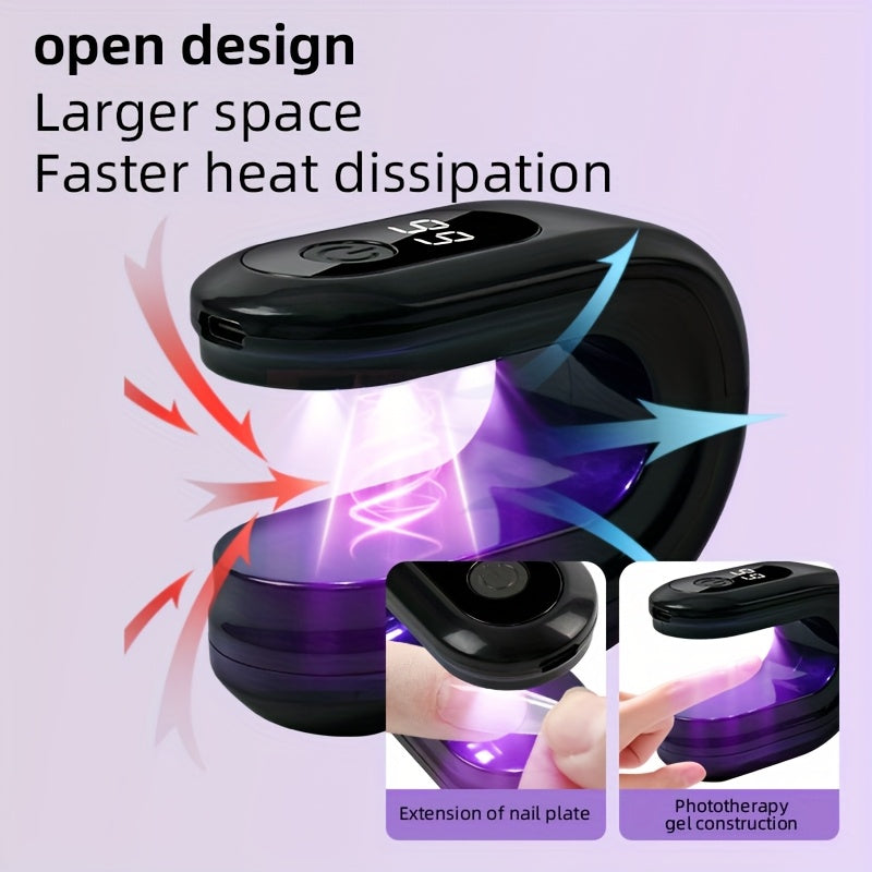 Lámpara de curado de uñas mini portátil con pantalla de visualización digital, carga USB, adecuada para peluquerías, uso en casa, viajes para endurecer uñas de gel, vida útil de la batería ultra-larga con modo de temporizador.