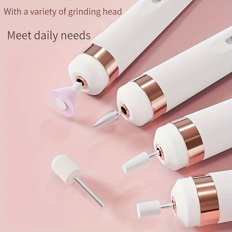 Fichero de uñas portátil, taladro de uñas eléctrico con 9 piezas de acoplamiento, carga USB, 2 velocidades ajustables para manicura y kit de herramientas de cuidado de uñas