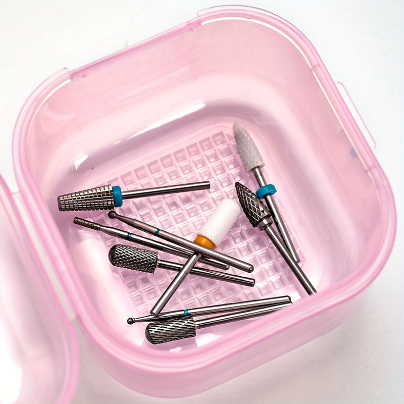 Un dispositivo de desinfección de herramientas de uñas de alta calidad con un diseño transparente cuadrado y accesorios de limpieza de cabeza de pulido.