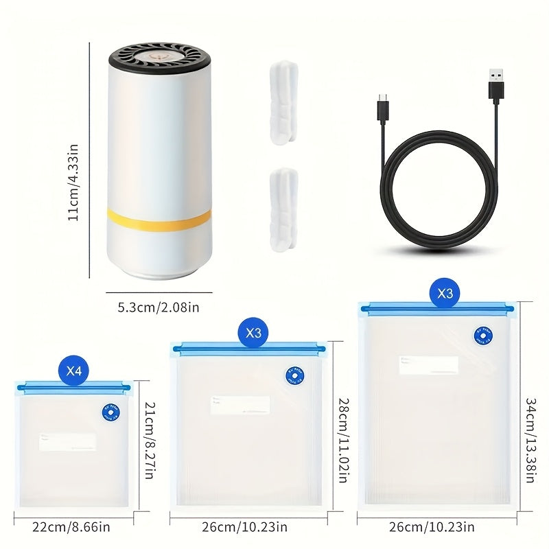 1 Sellador de vacío eléctrico portátil y 3 de bolsas de vacío para alimentos, mejor regalo para la familia en Halloween, Acción de Gracias, Navidad