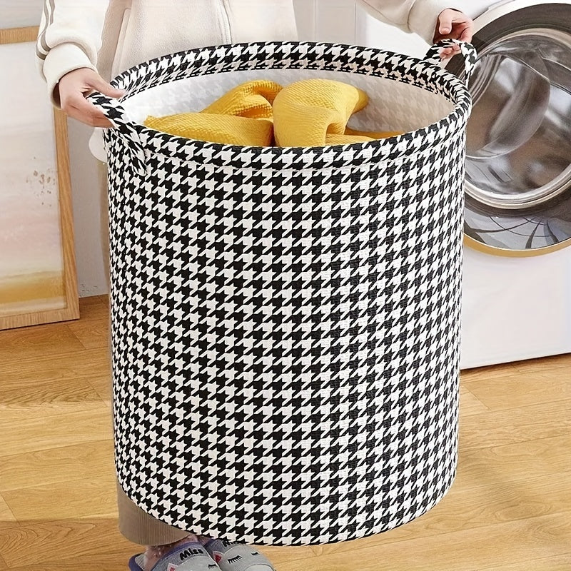 1pieza Cesta de ropa plegable contemporánea, canasta de almacenamiento de tela ovalada con asas, dirección de patrón aleatorio versátil, para dormitorio, baño, sala de estar - Accesorio para el hogar, Canastas de ropa