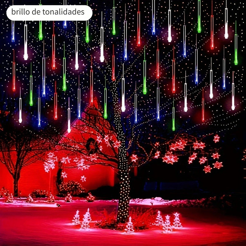 1 juego de luces de cascada de meteoritos - Luces de lluvia, hielo y nieve para jardín, bodas, fiestas, Navidad y Halloween, luces solares para exteriores