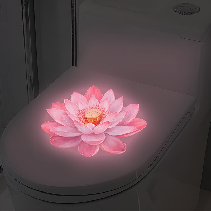 1 pieza Pegatina Luminosa para Inodoro de Baño, Luz Nocturna para Pared con Diseño de Loto - Pegatinas de PVC Rosa Suave, Adecuadas para el Baño y la Asiento del Inodoro, Pegatinas Decorativas para el Hogar