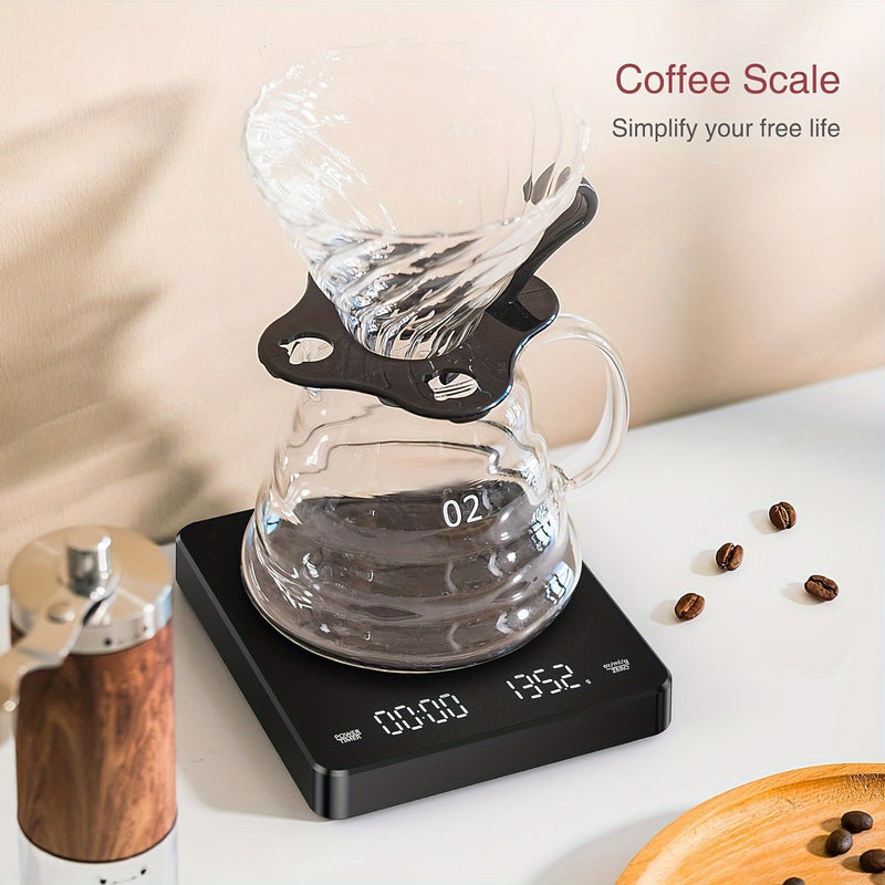 Báscula de Café con Botón Táctil de Alta Precisión - Recargable por USB, Precisión de 3kg/0.1g, Perfecta para Cocina y Baño