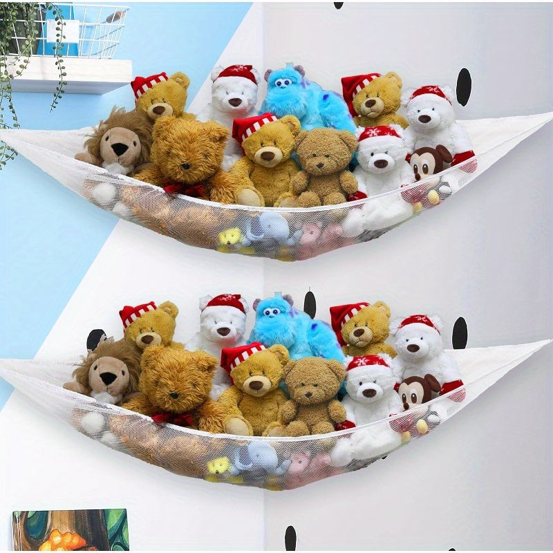 Conjunto de 2 - Gran red de almacenamiento de juguetes para peluches, Color: Blanco