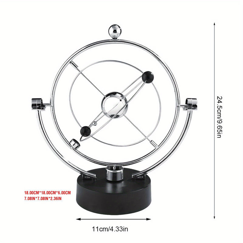 Pendulo Céleste Metálico Moderno - Adorno de Escritorio Orbital Oscilante para Hogar y Oficina, Funciona con Pilas (No Incluye Pilas AA), Diseño Elegante y Moderno con Marco Esférico y Base Metálica, Ideal para Decoración de Habitaciones o Escritos