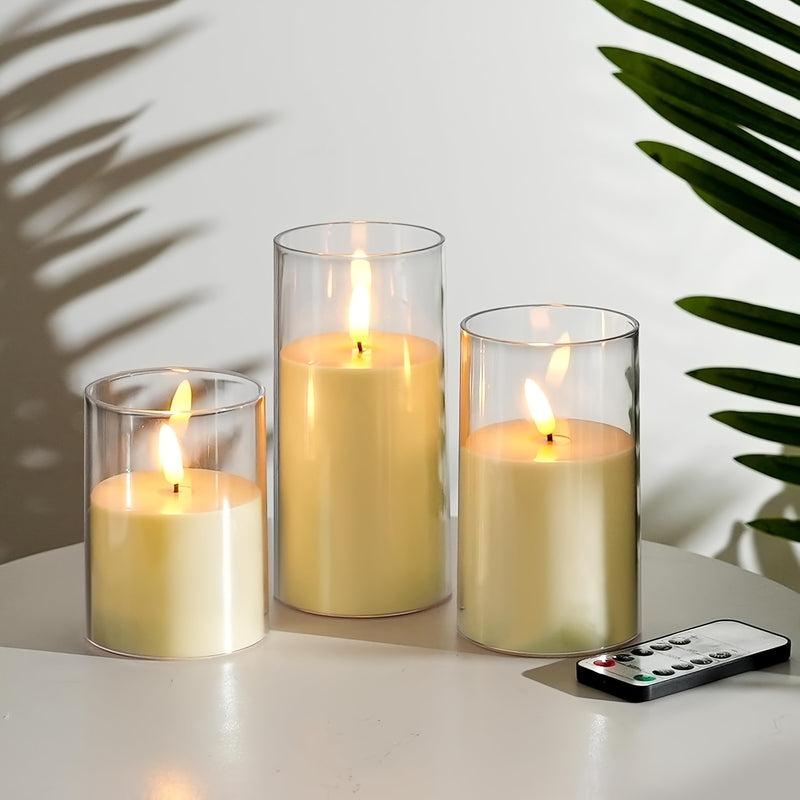 Conjunto de 3 Piezas de Velas Electrónicas con Control Remoto y Luz LED, Lámpara Decorativa para Crear Ambiente Romántico en Vacaciones, Vela Electrónica LED Sin Humo, Ideal para Bodas, Propuestas, Navidad, San Valentín y Fiestas Corporativas
