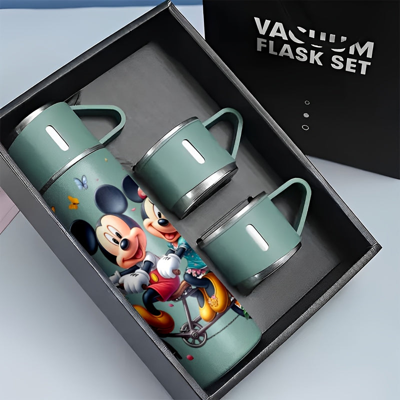 Juego de Taza Portátil Elegante de Acero Inoxidable con Una y Tres Tapas para Bebidas Calientes y Frías de 17oz de Disney Mickey Mouse y Minnie Mouse, Ideal para Negocios y Escuela, Regalo para Eventos Comerciales Disponible en Exceso LHB03191