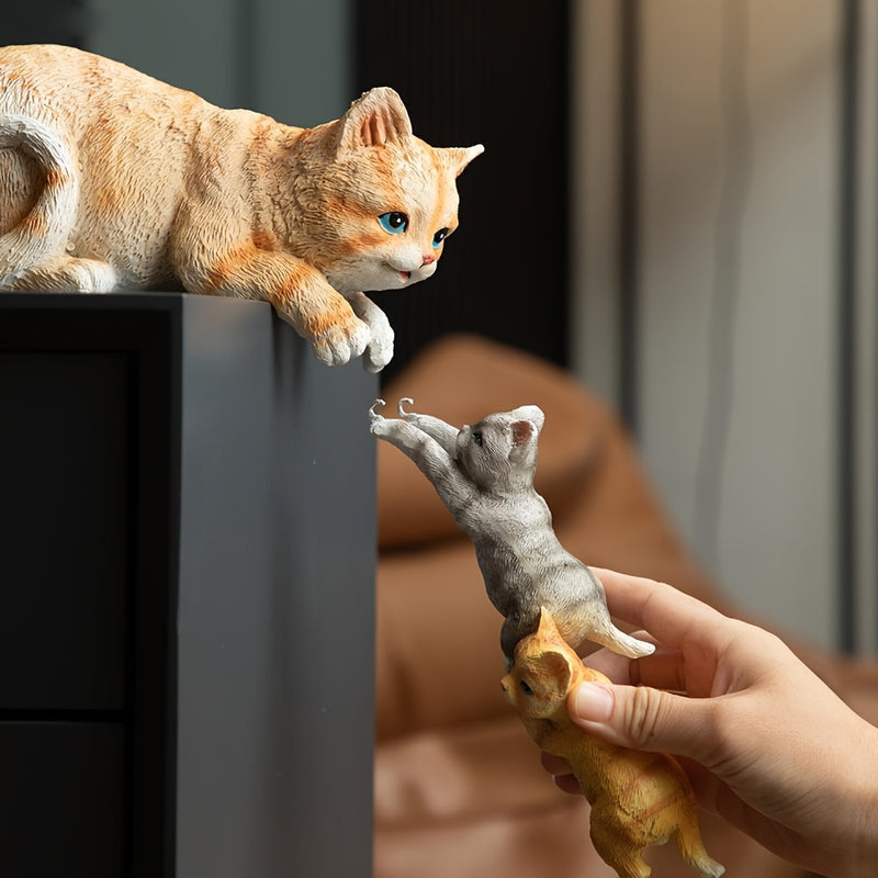 Elegante Figurita de Gato de Resina - Diseño Realista de Madre y Gato, Decoración Creativa para Sala de Estar, Escritorio o Entrada, Regalo Perfecto para Vacaciones, Decoración de Gatos