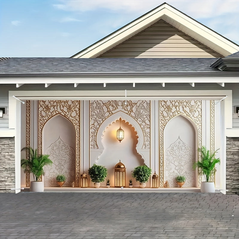 1pc Banderín de Puerta de Garaje con Diseño Interior Islámico Árabe 2D Plano, Grande y Colorido, Ideal para Crear un Fondo Impresionante en Reuniones al Aire Libre