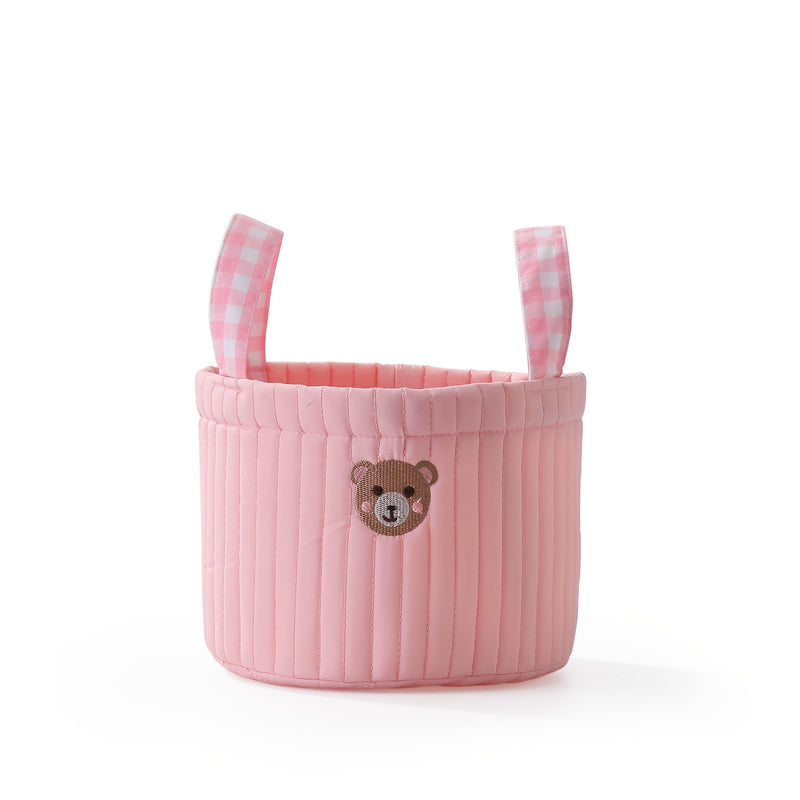 Bolsa de almacenamiento de juguetes acolchada beige con parche de oso - Poliéster duradero, múltiples compartimentos para almacenamiento organizado, ideal para pañales, ropa y accesorios, bolsa de pañales | Textura acolchada | Bolsa estructurada