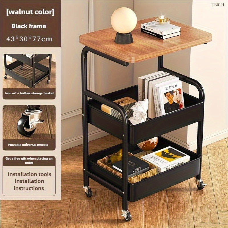 Carro rodante con estantería de escritorio, soporte para snacks, diseño de tres niveles, estructura duradera, ruedas portátiles, ideal para todas las estaciones, perfecto para hogar u oficina