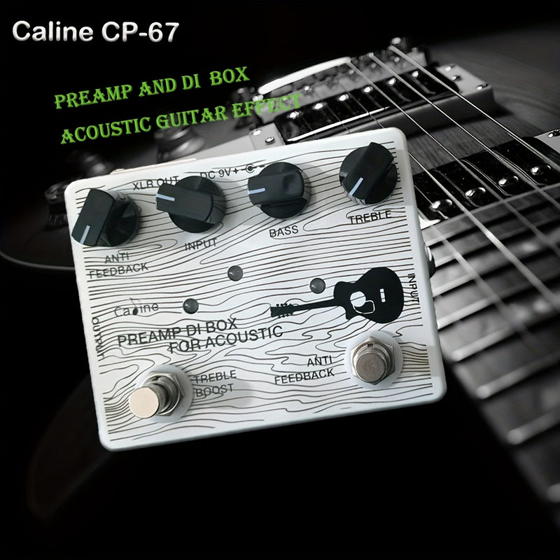 CALINE CP-67 Preamplificador y caja DI para guitarra acústica - Aleación de aluminio, 4 palancas, 6 efectos, para una mejor calidad de sonido, accesorio para guitarra