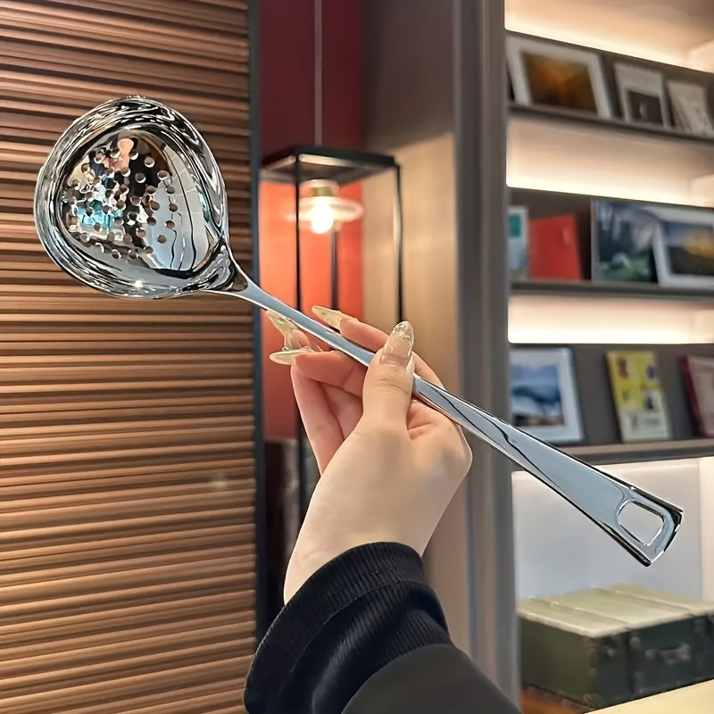Juego de 2 cucharas largas de acero inoxidable para sopa, cucharas duraderas para cocina y fondue, fáciles de limpiar, uso en hogar y restaurante
