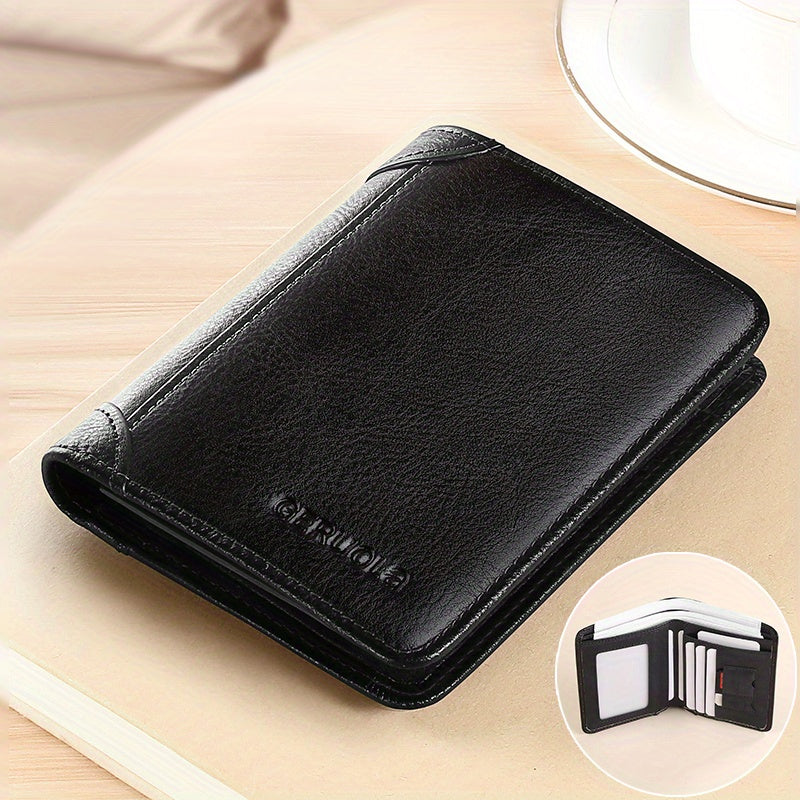 1 pza. billetera de cuero genuino para hombre, delgada, con bloqueo RFID, gran capacidad, múltiples ranuras para tarjetas, compartimentos con cierre, ideal para identificación, tarjetas de crédito, efectivo, regalo perfecto para Navidad, aniversario, cum