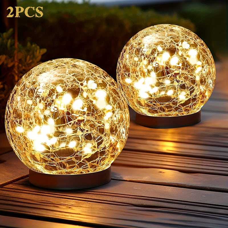 2 Piezas de Luces Solares Globos Impermeables para Exteriores - Bolas de Vidrio Agrietado, Decoraciones para Patio y Jardín Exterior