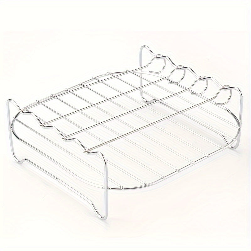 Juego de Rejilla para Freidora de Aire de Acero Inoxidable con 4 Pinchos, Doble Capa Filtro de Aceite y Rejilla para Barbacoa para Horno Microondas y Horneado, Accesorios de Cocina, Artículos para el Hogar