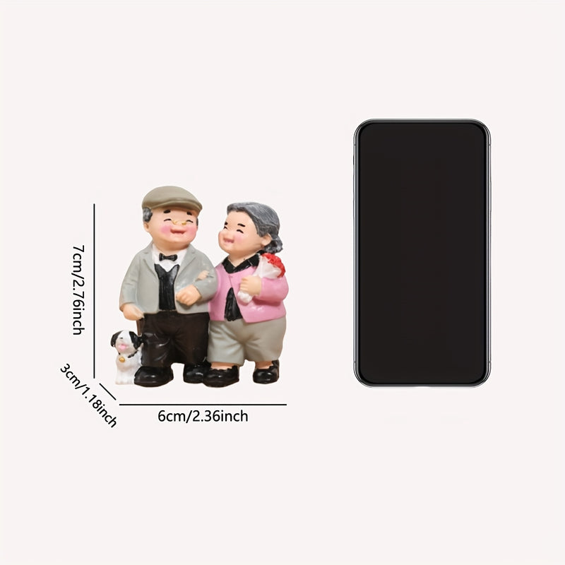 1pc Estatua de Resina Encantadora - Pareja Mayor Caminando con Perro y Flores, Tema Romántico de Amor para Decoración Interior/Exterior, Regalo Perfecto para San Valentín, Aniversario, Navidad, Día de la Madre, Día del Padre, Día de los Abuelos