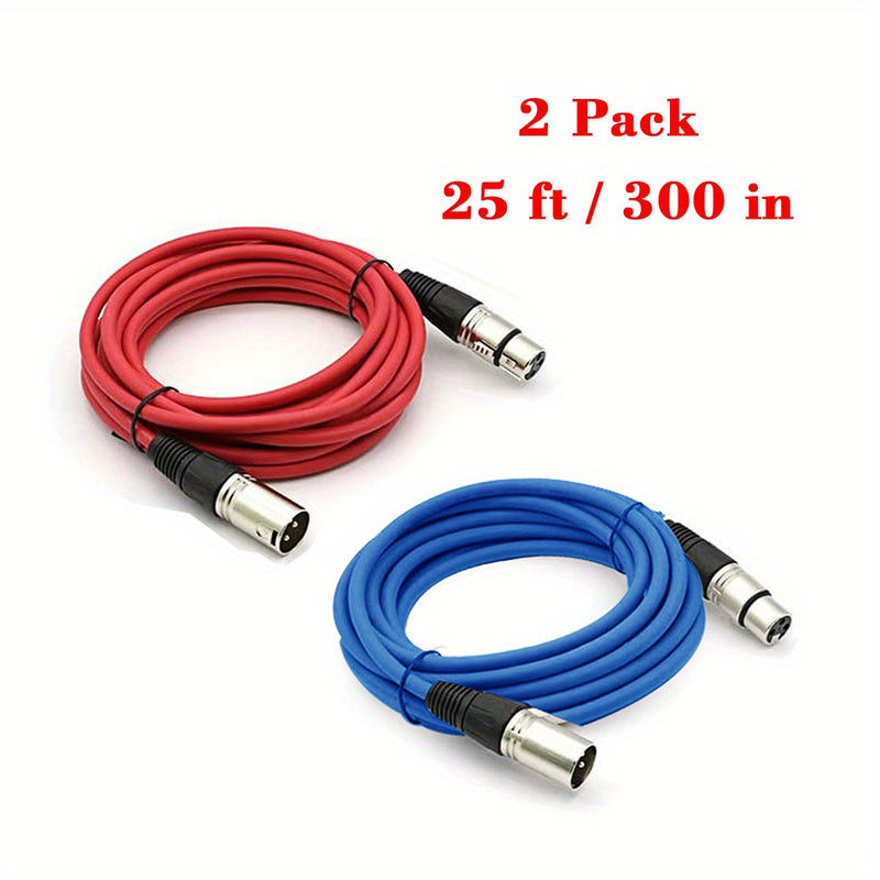 2pcs Cables XLR, Macho a Hembra, Cables de Audio y Iluminación Profesionales de 3 Pines para Micrófonos, Altavoces, Mezclador, Amplificador - Rojo y Azul, Funda Resistente, Alivio de Tensión Tri-Grip, Rendimiento Sin Ruido, Paquete de Cables de Micrófono