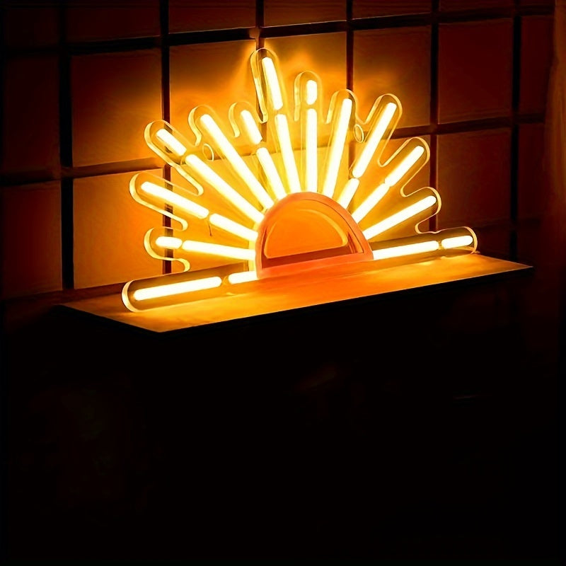 Letrero de neón naranja de atardecer o amanecer, 1 unidad, luces LED de pared con diseño de sol en el horizonte, decoración para habitación, sala, cocina, baño u oficina, funciona con USB