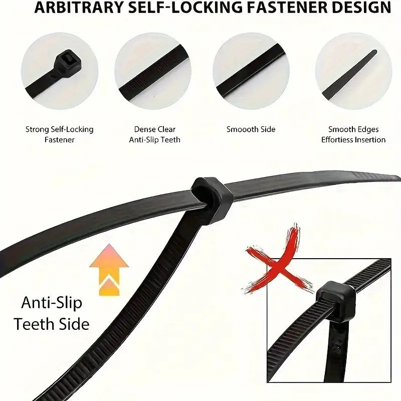 300 piezas de cordones de nylon negro - Ajustables, autoensamblables, impermeables y antideslizantes - 4/5.1/6.5 pulgadas - Ideales para cables al aire libre, jardinería y empacado doméstico, cordón de jardín