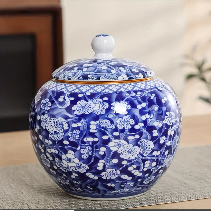 Elegante Tarro de Té de Porcelana Azul y Blanca - Grande, Hermético y de Cerámica para Cocina y Comedor
