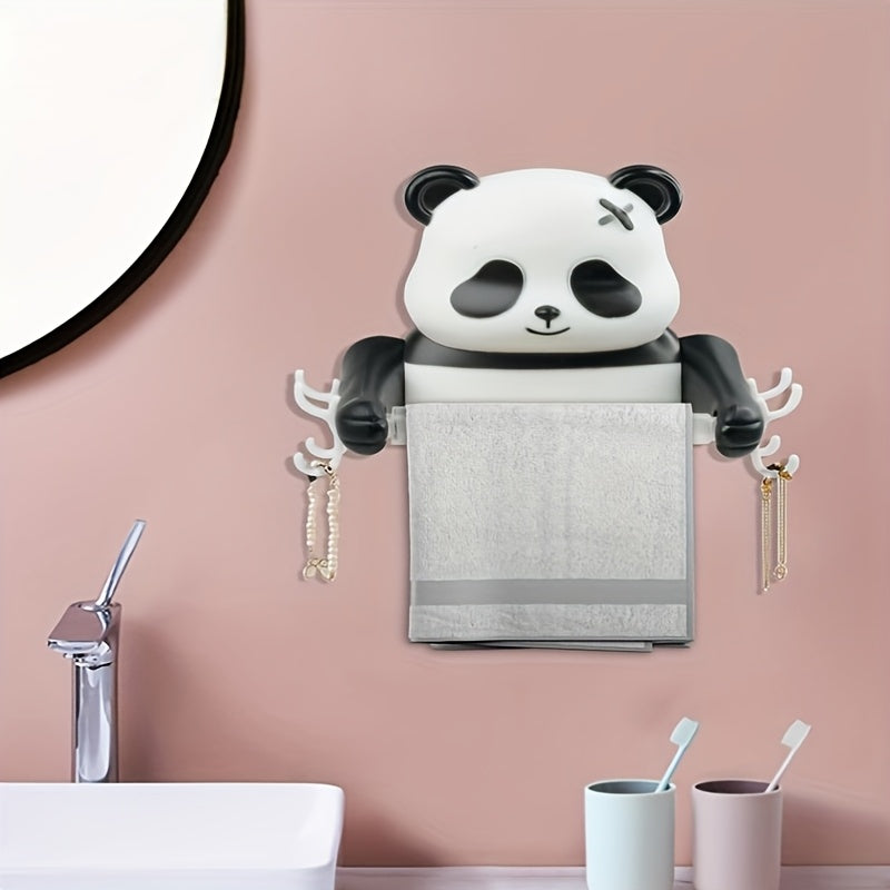 Soporte para Papel Higiénico de Panda Adhesivo de Fácil Instalación - Diseño de Dibujos Animados Lindo, Plástico Duradero, Montaje en Pared que Ahorra Espacio para el Baño