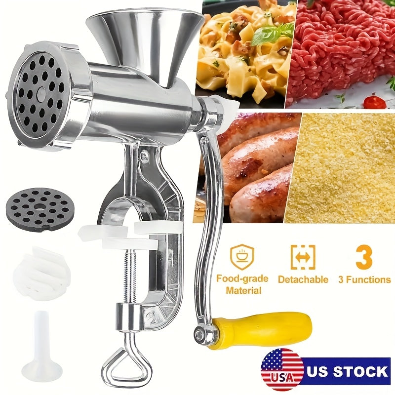 1 pieza de molinillo de alimentos manual y relleno de salchichas - Molinillo de carne de mano con placas reemplazables para carne picada, verduras, salchichas caseras | Herramienta de cocina duradera para pequeñas cocinas, rallador de verduras, elaboraci