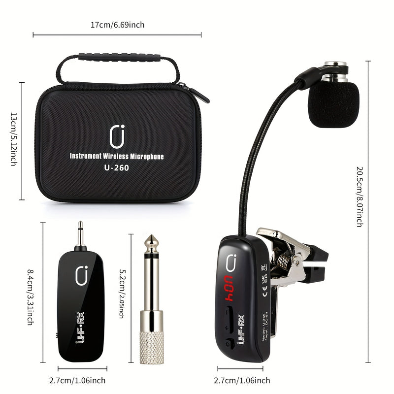 JYX Brand, Oferta Caliente Micrófono sin varillas UHF para Saxofón y Trompeta con Sistema de Transmisor y Receptor, Hasta 160 Pies de Distancia de Transmisión, Recargable, Ideal para Trompeta, Tuba, Violonchelo, Incluye Estuche de Almacenamiento, Modelo