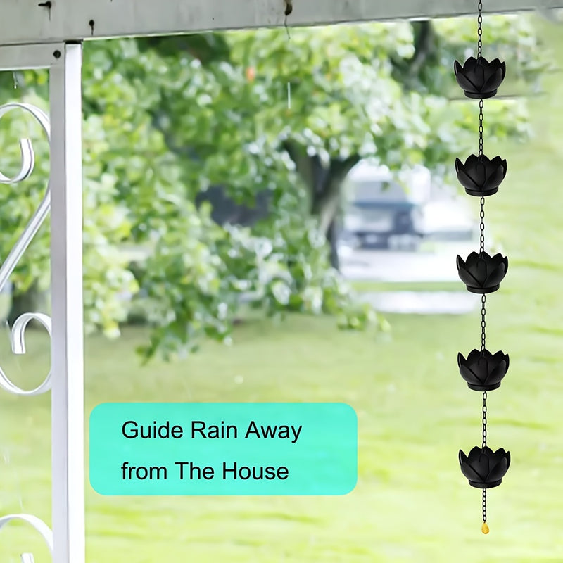 1pc Cadena de Lluvia Extra Larga de 51.2 Pulgadas - Elegante para Canaletas y Desagües, Decoración Exterior con Diseño Intrincado en Hojas, Material Resistente al Clima - Fácil Instalación con Eslabones, Ideal para Jardín y Patio