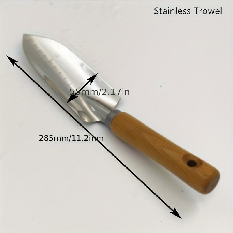 Juego de Pala de Acero Inoxidable con Mango de Madera - 3 Piezas: Palas para Bonsái y Herramienta de Jardinería, Utensilios Agrícolas para Uso Doméstico